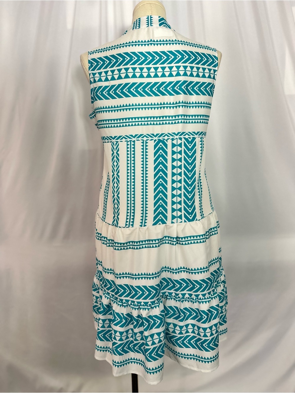 West Coast Turquoise White Tribal Print Sleeveless Shift Dress Size Large (1327) - Picture 4 of 11